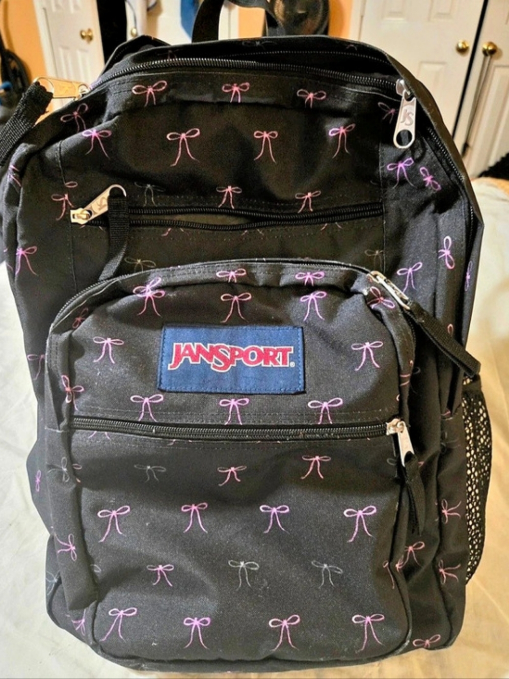 JanSport Big Student Backpack - Black Bows & Pink Bows